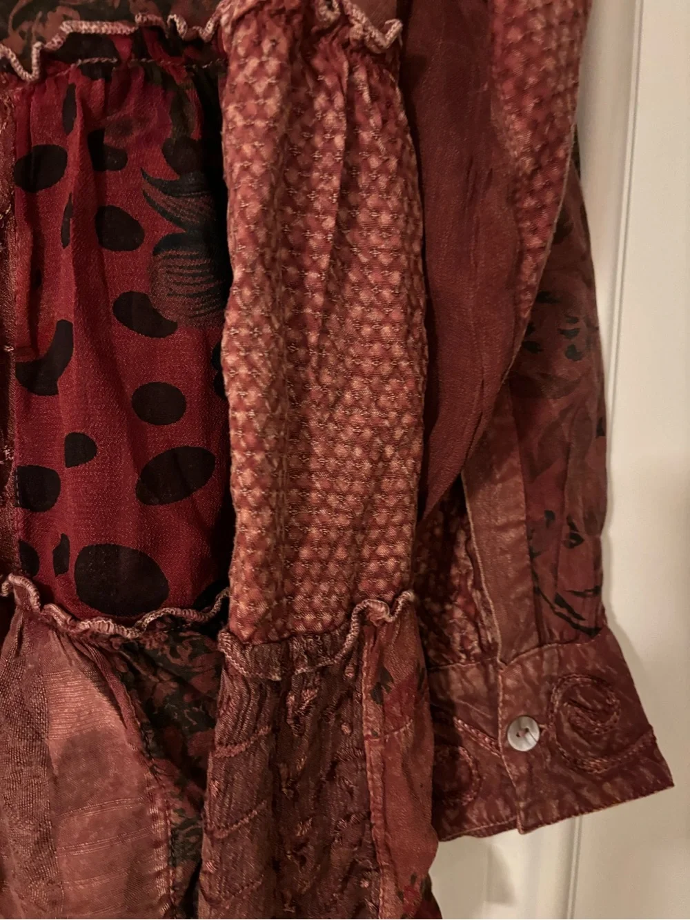 NWT - Burgundy Patchwork Boho Style Blouse - Picture 12 of 13